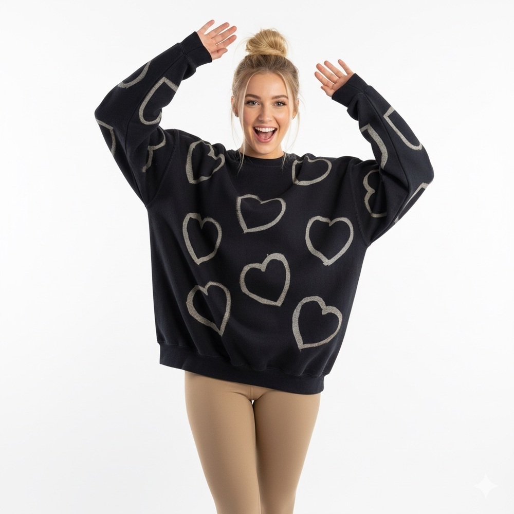 Black Handbleached Heart Sweatshirt